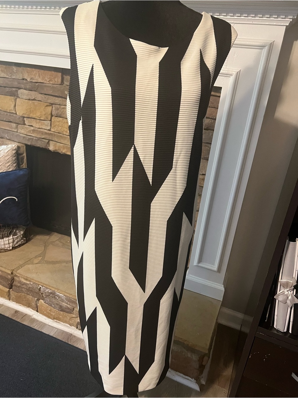 Cato Black and White Geometric Midi Dress